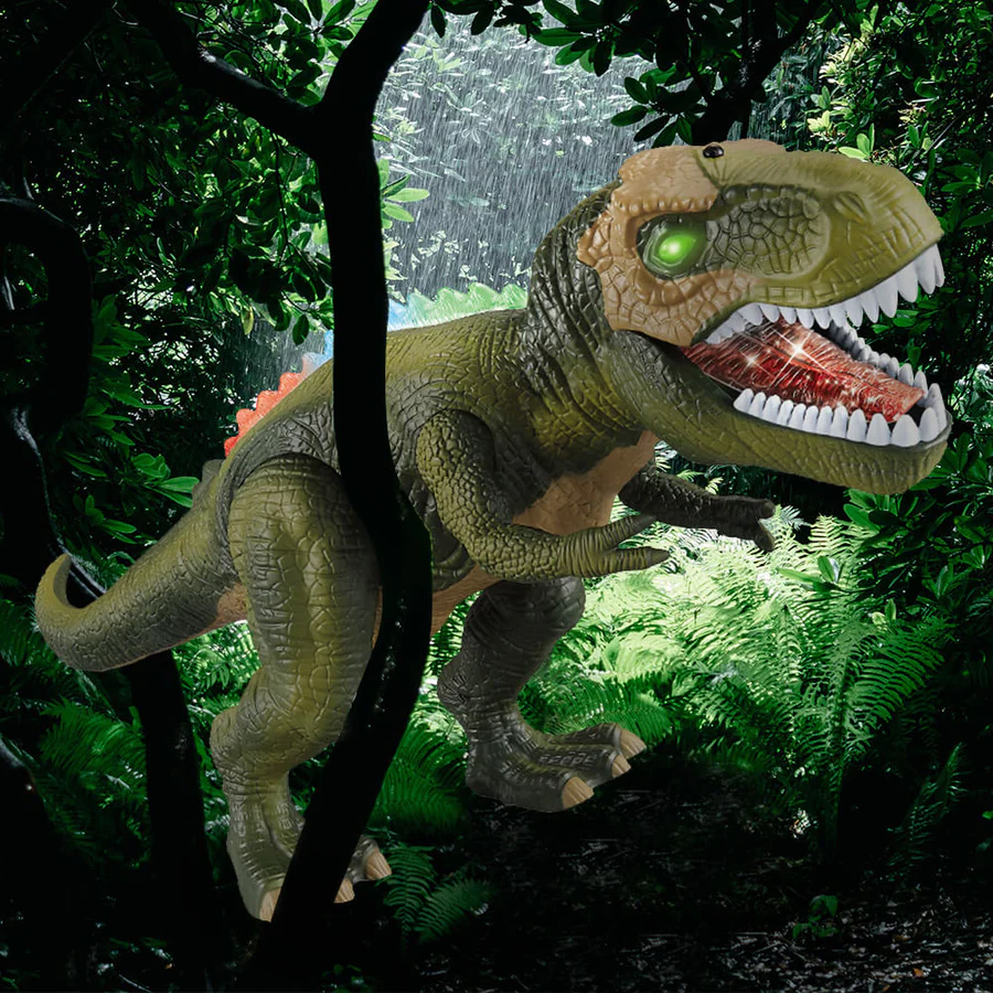 Juguete de dinosaurio con control remoto que camina y ruge – Luces LED, sonidos realistas y material seguro para niños