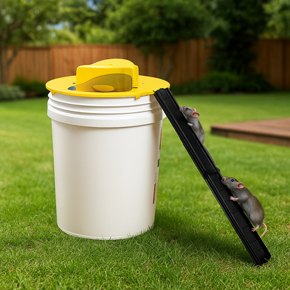 Reusable mouse and rat trap with automatic reset bucket lid