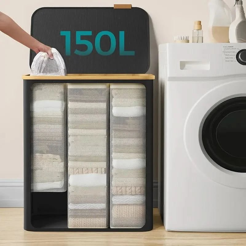 150L laundry basket, 3 removable compartments – Large capacity, slim and sturdy design