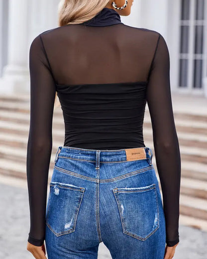 Body à manches longues et col roulé pour femmes