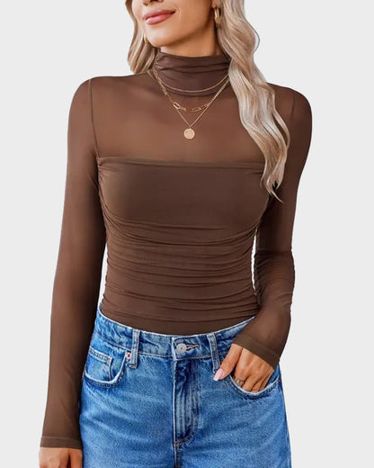 Body à manches longues et col roulé pour femmes