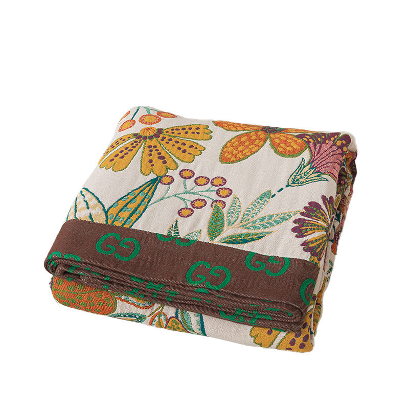 Flower Pattern Four-Layer Pure Cotton Gauze Blanket – Bed Throw – Sofa Throw – Decorative Blanket – All-Season Blanket – Machine Washable Blanket