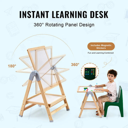 Standing Magnetic Drawing Board for Kids – Double-Sided Art Easel with Chalkboard, Whiteboard & Accessories, Adjustable Height 27–38"