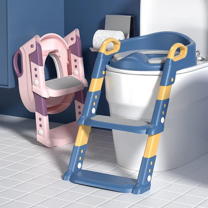 Kids Potty Training Seat with Non-Slip Ladder and Foldable Padded Seat
