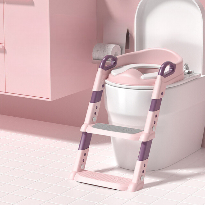 Kids Potty Training Seat with Non-Slip Ladder and Foldable Padded Seat