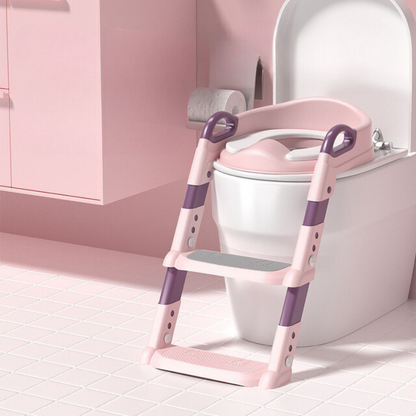 Kids Potty Training Seat with Non-Slip Ladder and Foldable Padded Seat