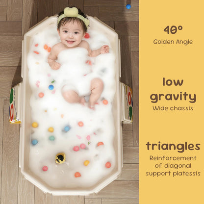 Foldable Baby Bathtub with Animal Design – Portable Infant & Toddler Shower Basin with Temperature Display & Drain Outlet
