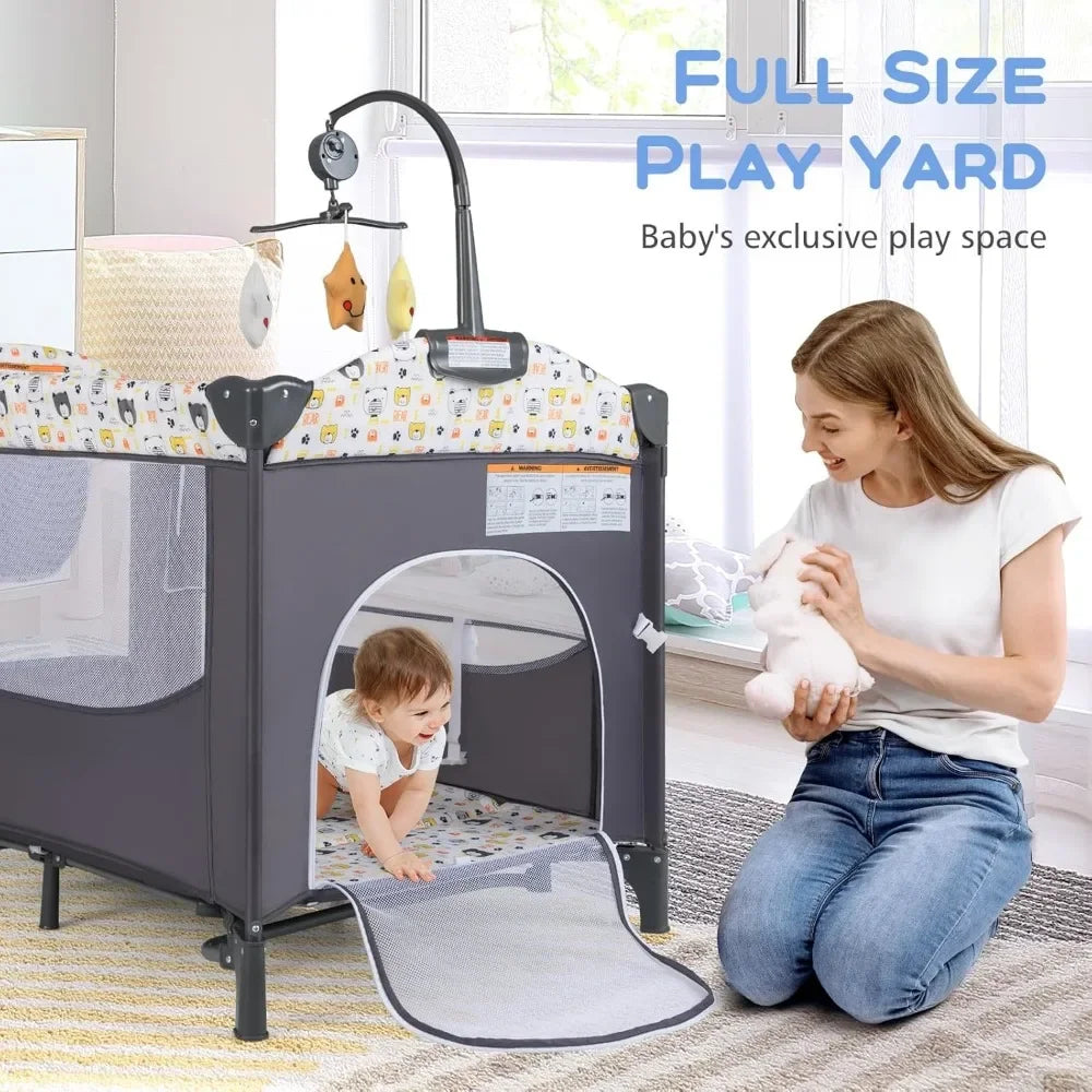 5-in-1 Baby Bedside Sleeper – Bassinet, Diaper Changer, Mattress & Carry Bag with Music Box and Hanging Toys