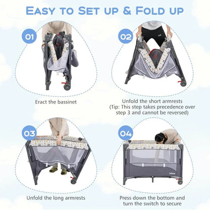 5-in-1 Baby Bedside Sleeper – Bassinet, Diaper Changer, Mattress & Carry Bag with Music Box and Hanging Toys