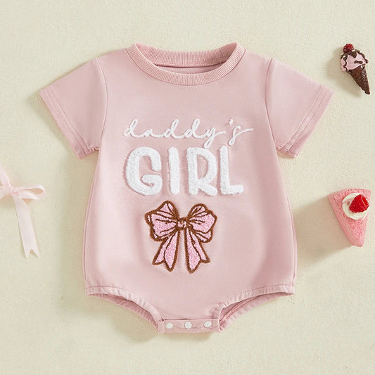 Baby Girl Romper – “Daddy’s Girl” Embroidered Short Sleeve Summer Outfit for Infants