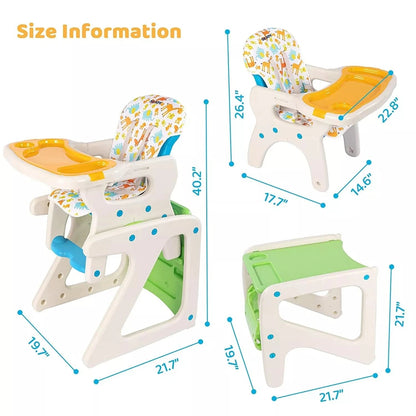 3-in-1 Adjustable Baby High Chair – Reclining Seat, Removable Double Tray, Convertible Feeding Chair for Infants & Toddlers