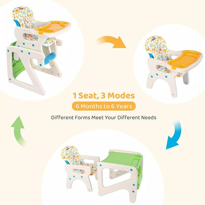 3-in-1 Adjustable Baby High Chair – Reclining Seat, Removable Double Tray, Convertible Feeding Chair for Infants & Toddlers