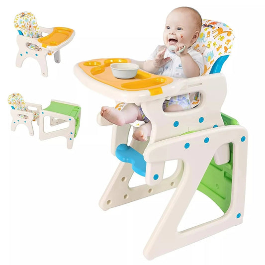 3-in-1 Adjustable Baby High Chair – Reclining Seat, Removable Double Tray, Convertible Feeding Chair for Infants & Toddlers