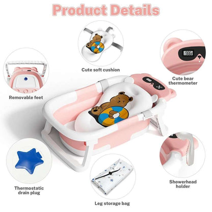 Foldable Baby Bathtub with Support Cushion – Non-Slip, Compact, and Safe for Newborns