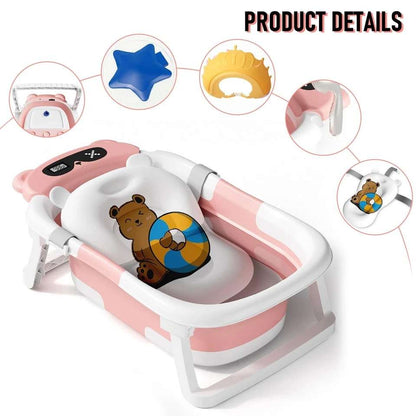 Foldable Baby Bathtub with Support Cushion – Non-Slip, Compact, and Safe for Newborns