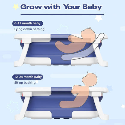 Foldable Baby Bathtub with Soft Cushion and Temperature Sensor – Compact, Safe, and Non-Slip