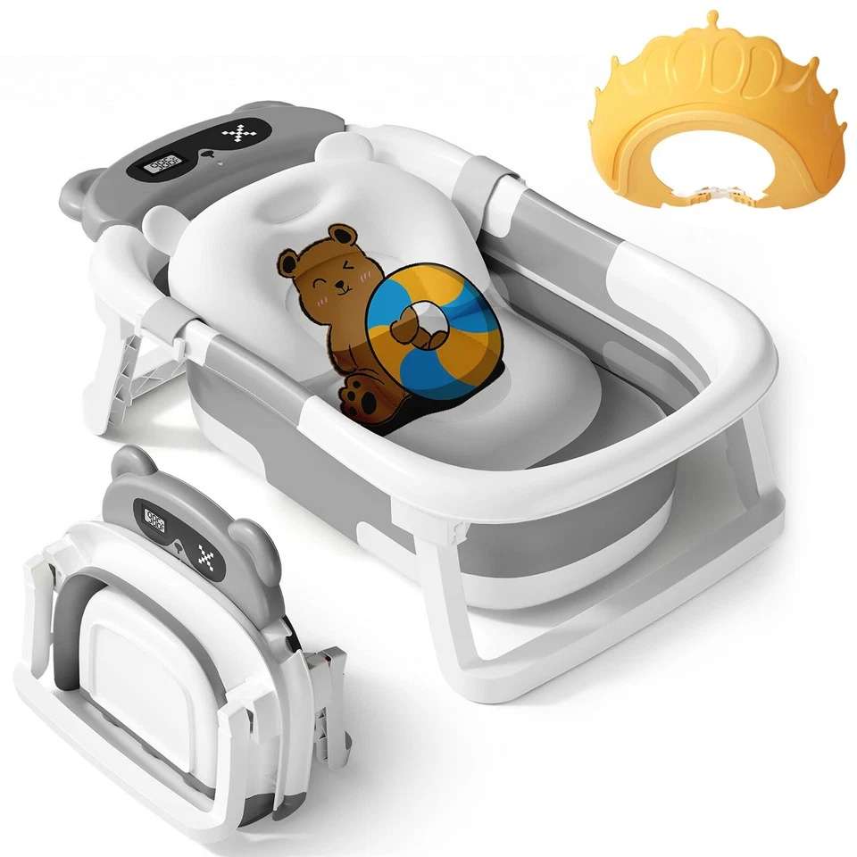 Foldable Baby Bathtub with Support Cushion – Non-Slip, Compact, and Safe for Newborns
