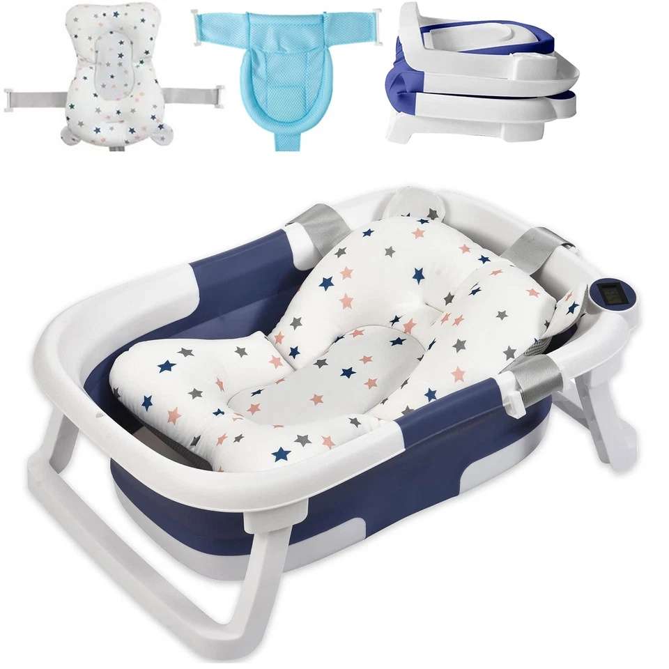 Foldable Baby Bathtub with Soft Cushion and Temperature Sensor – Compact, Safe, and Non-Slip