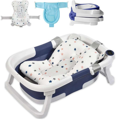 Foldable Baby Bathtub with Soft Cushion and Temperature Sensor – Compact, Safe, and Non-Slip