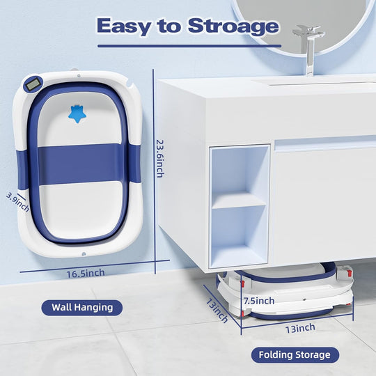 Foldable Baby Bathtub with Soft Cushion and Temperature Sensor – Compact, Safe, and Non-Slip