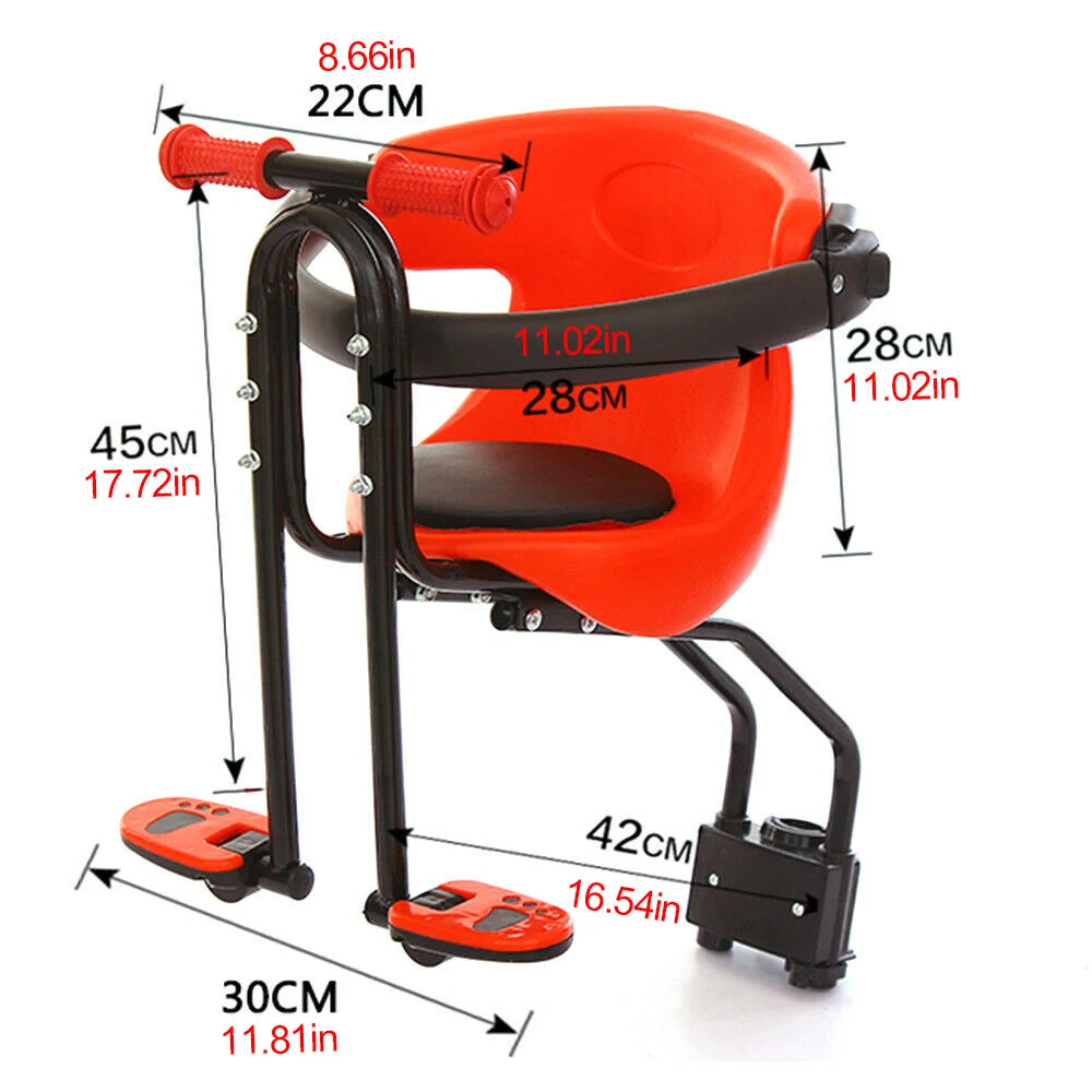 Front-Mounted Child Bike Seat – Cushioned PU Safety Seat for Mountain Bikes, 8 Months–4 Years, with Removable Guardrail & Footrests