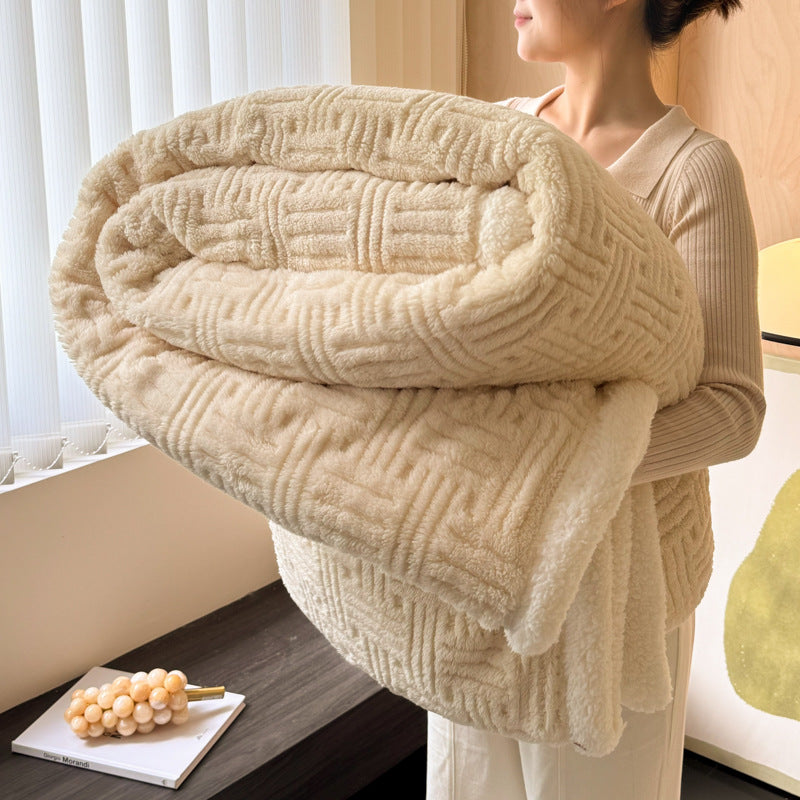 Textured Jacquard Sherpa Fleece Throw Blanket