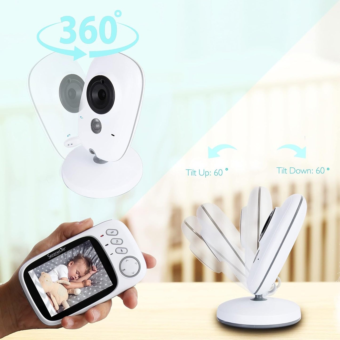 Baby Camera with Portable Monitor – Night Vision, Two-Way Audio, and Temperature Control