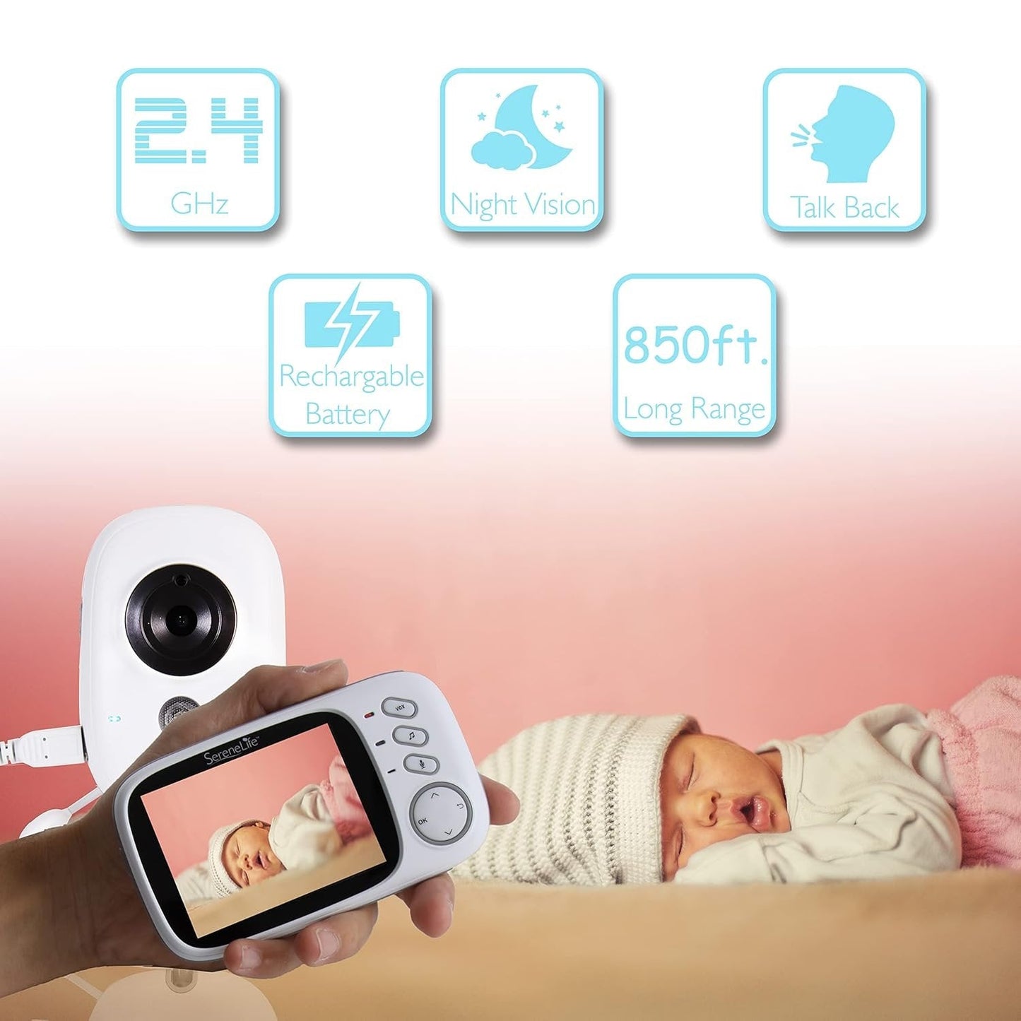 Baby Camera with Portable Monitor – Night Vision, Two-Way Audio, and Temperature Control