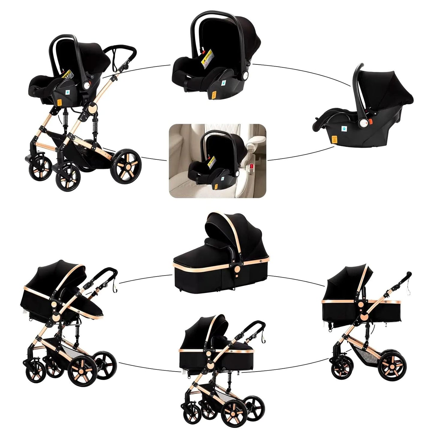Cochecito 3 en 1 Cradella™ X9 | Ligero, elegante y con suspensión 360° | Completo con silla de coche y accesorios