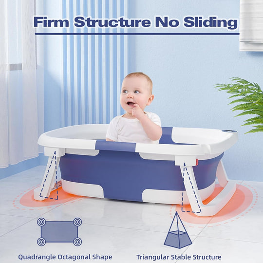 Foldable Baby Bathtub with Soft Cushion and Temperature Sensor – Compact, Safe, and Non-Slip