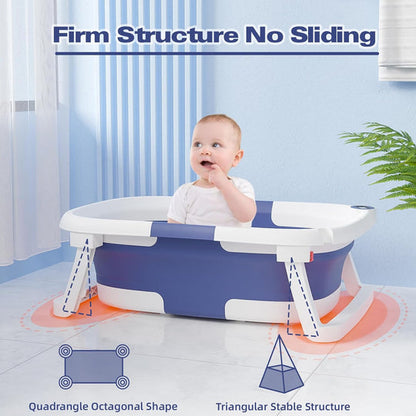 Foldable Baby Bathtub with Soft Cushion and Temperature Sensor – Compact, Safe, and Non-Slip