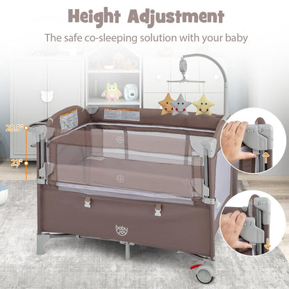 Cuna bebé portátil 5 en 1 con cambiador, moisés, correa de seguridad y entrada lateral con cremallera