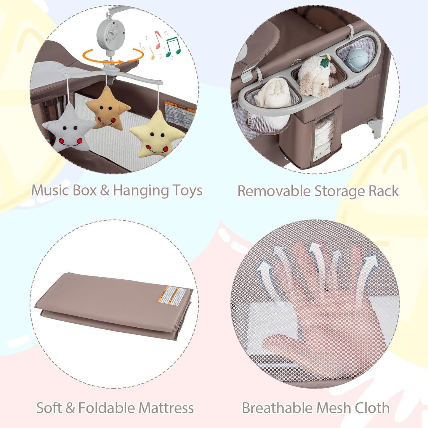 Cuna bebé portátil 5 en 1 con cambiador, moisés, correa de seguridad y entrada lateral con cremallera
