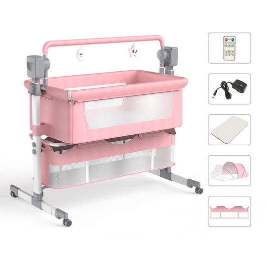 3-in-1 Electric Baby Rocking Crib with Wheels and Bluetooth – Adjustable Height and Foldable Side Design
