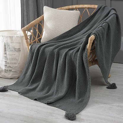 Knitted Tassel Throw Blanket – Soft Acrylic Knit – Lightweight Cozy Decorative Bed & Sofa Throw