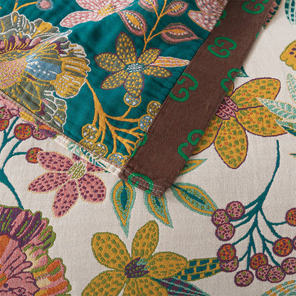 Flower Pattern Four-Layer Pure Cotton Gauze Blanket – Bed Throw – Sofa Throw – Decorative Blanket – All-Season Blanket – Machine Washable Blanket