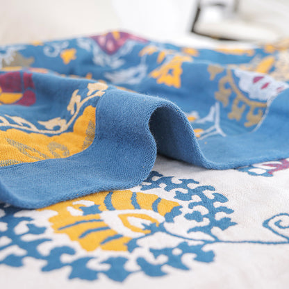 Floral Reversible Cotton Gauze Blanket – Bed Throw – Sofa Throw – Decorative Blanket – All-Season Blanket – Lightweight Blanket – Machine Washable