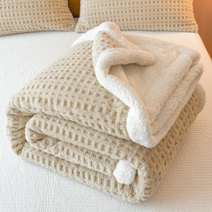 Waffle Jacquard Sherpa Fleece Throw Blanket