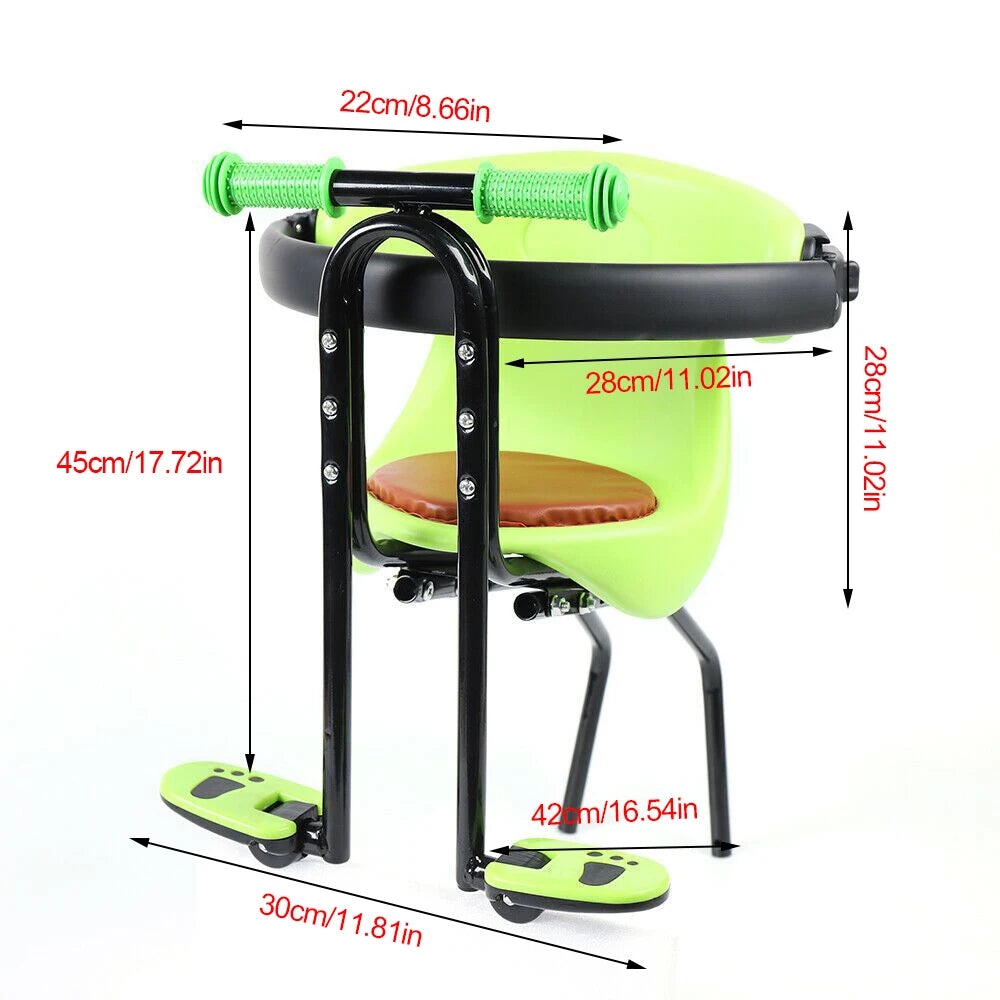 Front-Mounted Child Bike Seat – Cushioned PU Safety Seat for Mountain Bikes, 8 Months–4 Years, with Removable Guardrail & Footrests