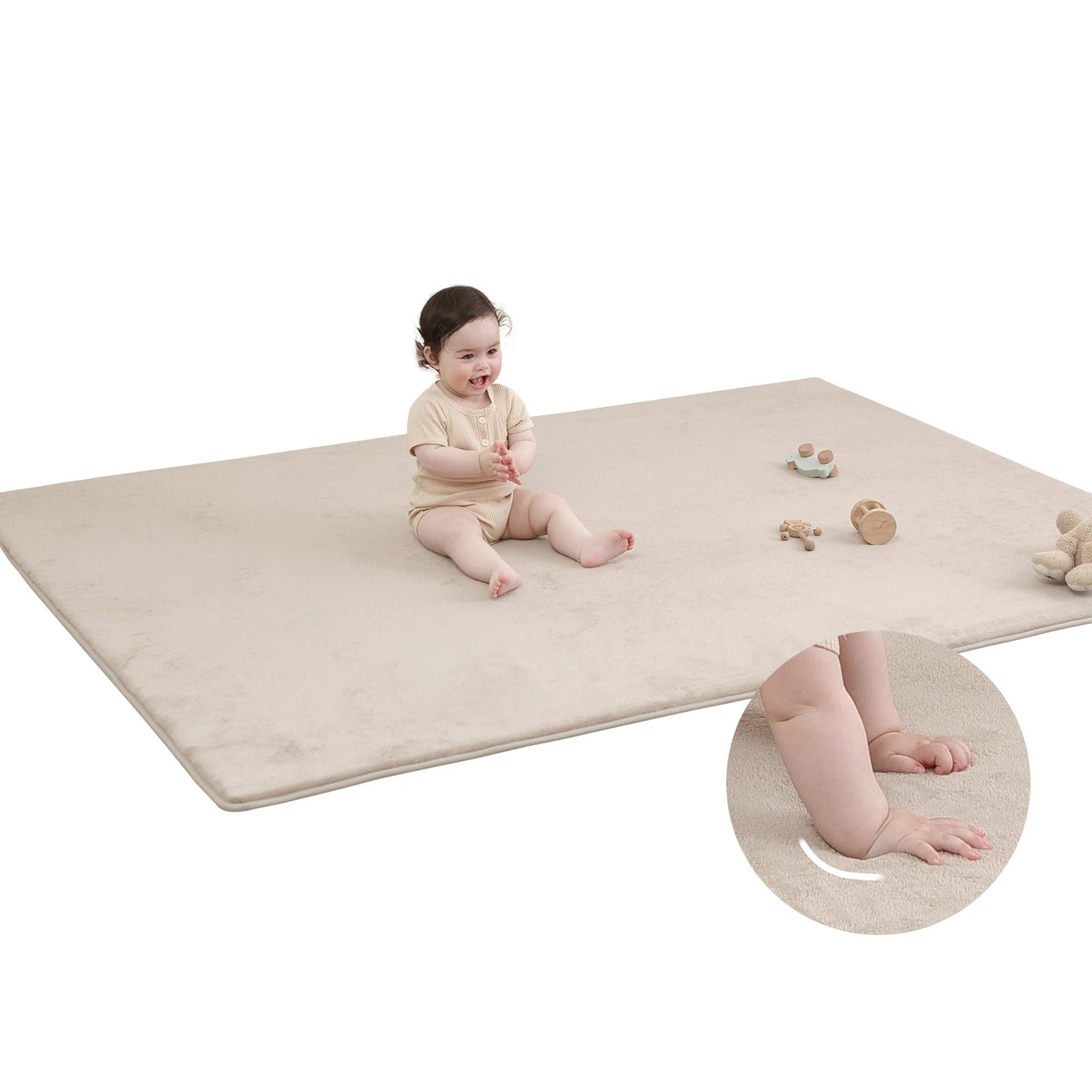 Gray Baby Play Mat with Memory Foam – Thick Non-Slip Crawling Mat with Soft Velvet Surface for Nursery, Playpen & Kids’ Room