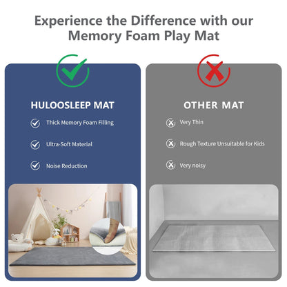 Gray Baby Play Mat with Memory Foam – Thick Non-Slip Crawling Mat with Soft Velvet Surface for Nursery, Playpen & Kids’ Room