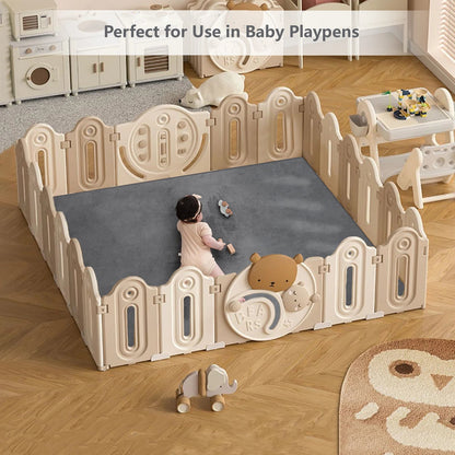 Gray Baby Play Mat with Memory Foam – Thick Non-Slip Crawling Mat with Soft Velvet Surface for Nursery, Playpen & Kids’ Room