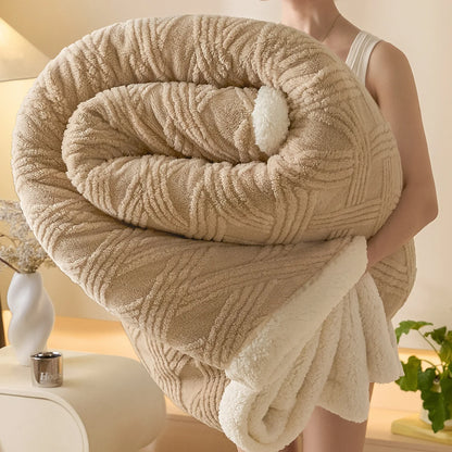 Textured Striped Diamond Sherpa Fleece Throw Blanket