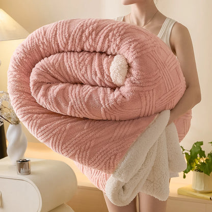 Textured Striped Diamond Sherpa Fleece Throw Blanket