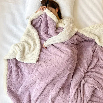 Solid Color Reversible Sherpa Fleece Throw Blanket