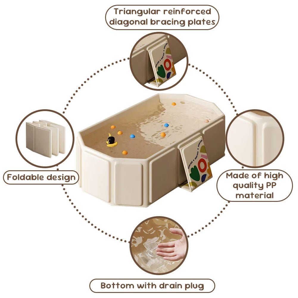 Foldable Baby Bathtub with Animal Design – Portable Infant & Toddler Shower Basin with Temperature Display & Drain Outlet