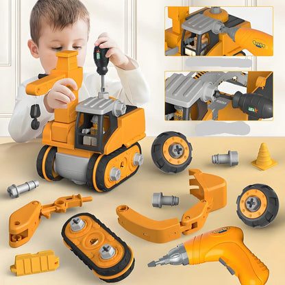 Front view of kids engineering construction set with electric drill