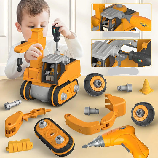 Front view of kids engineering construction set with electric drill