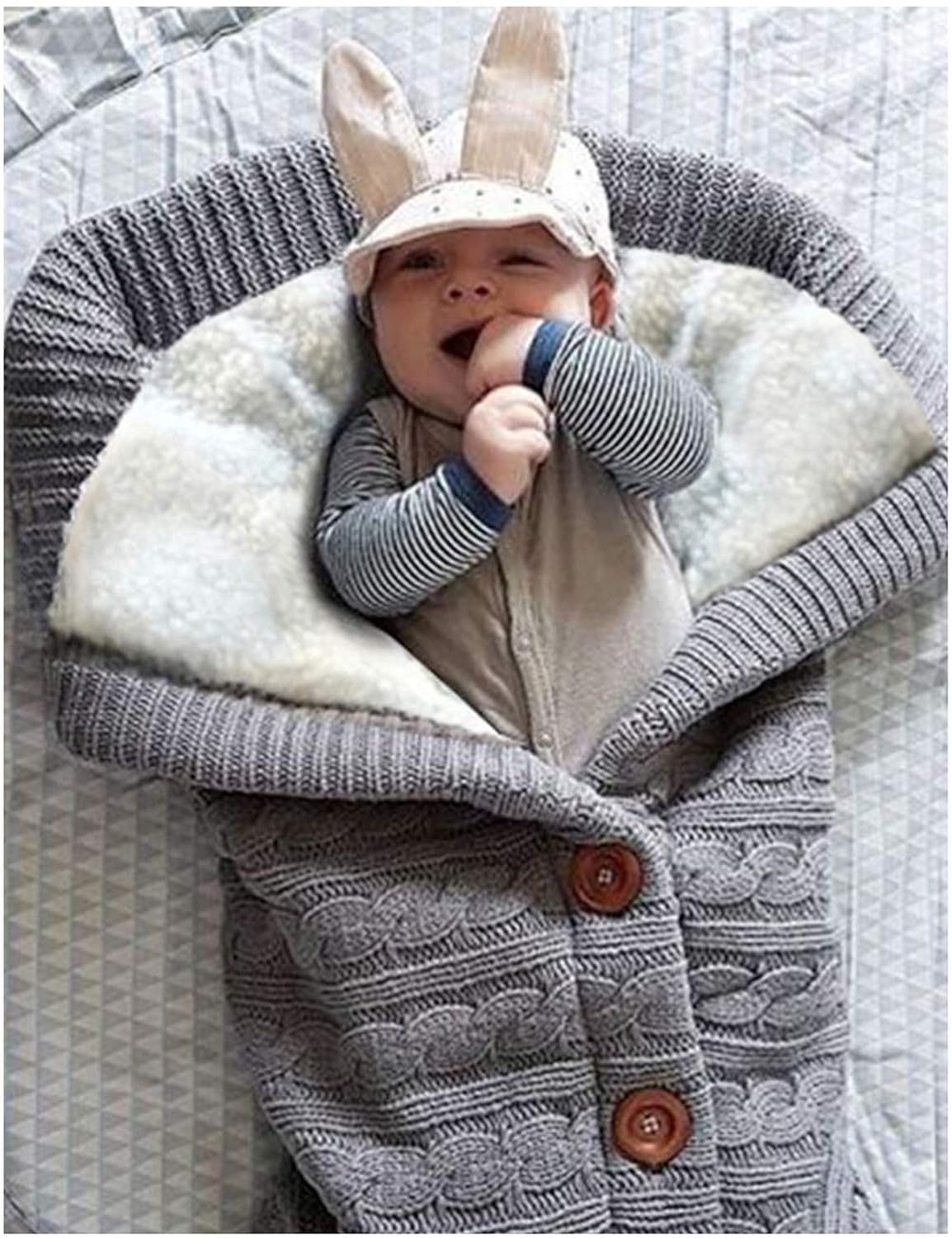 Knitted Baby Sleeping Bag and Blanket with Fleece Lining – Soft, Warm, and Comfortable for Newborns (0–18 Months)