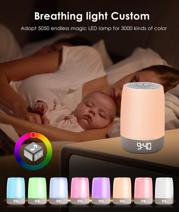 Baby white noise machine with night light, Bluetooth speaker, and timer – 32 relaxing sounds and 1500 mAh battery